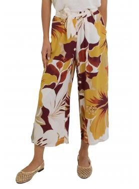 Pantalone  palazzo in viscosa con cintura fantasia 